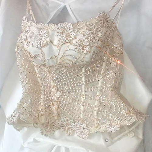 Luxury satin wedding dress like new with embroidered Swarovski bust