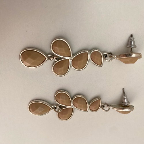 Accessorize earrings used with silver frame and baby pink beads