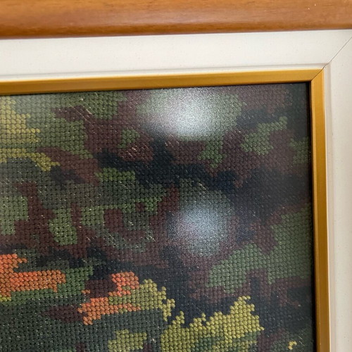 Textile painting used with rural landscape and matte glass