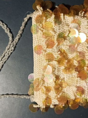 Women's vintage shoulder bag 80's like new, beige sequins