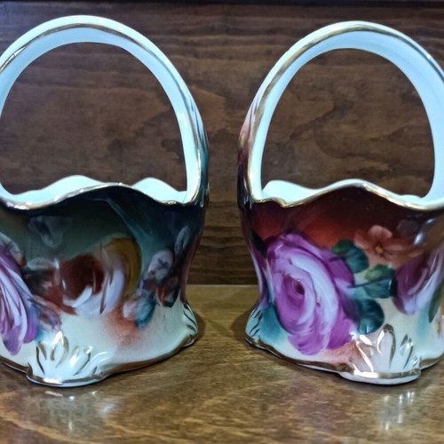 Limoges porcelain basket set new, two pieces