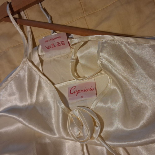 Satin sleepwear set new, nightdress and robe, champagne yellow, small