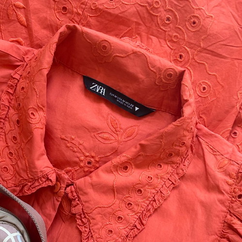 Zara maxi dress like new, orange embroidered cotton, size M