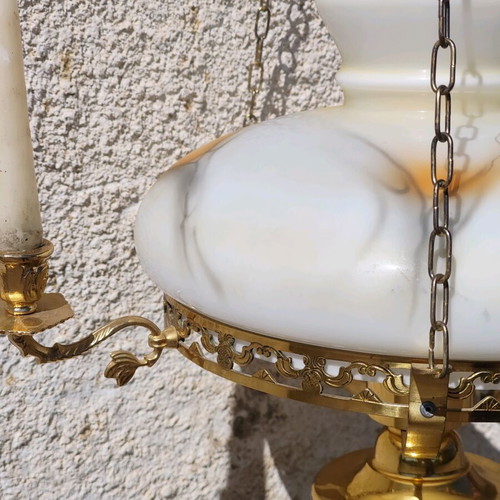 Vintage Swedish brass chandelier lamp used, second half of 20th century