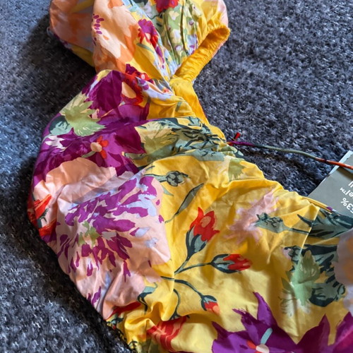 H&M Floral Puff Sleeve Crop Top new, multicolor yellow, size XS