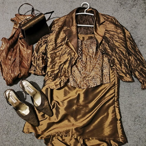 Evening set like new with skirt, bustier, pashmina, jacket, shoes and bag
