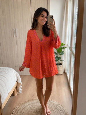 Zara Printed Tunic Beach Cover Up Mini Dress XXL 100% Cotton like new