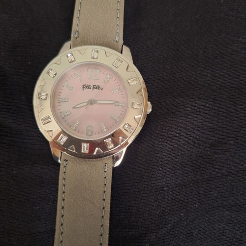 Folli Follie women's watch with pink dial, used, leather strap