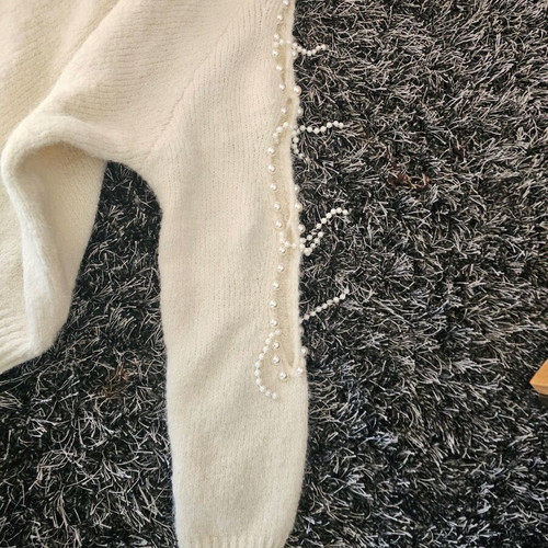 Azaka sweater new, beige with pearls on sleeves