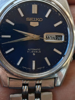 Vintage 1970 BLUE SEIKO 5, 6119-8093 Men's Automatic Wristwatch,