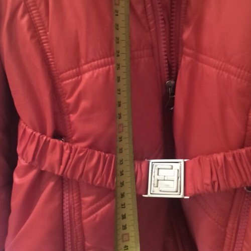 Mandarino red jacket with belt and hidden hood, like new, 3 years