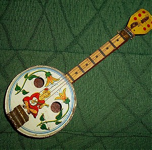 Παλιό Τσίγκινο Παιδικό Παιχνίδι, (κιθάρα) με Διάμετρο 10 cm και Μήκος 27,5 cm.