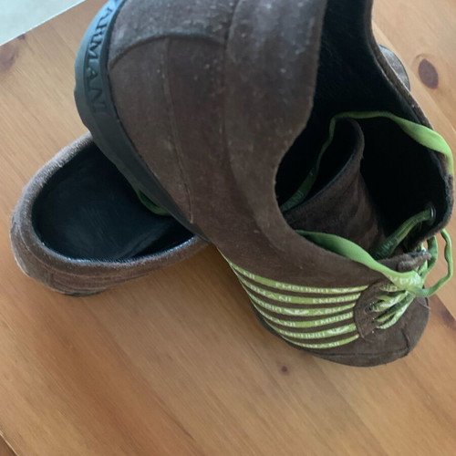 Emporio Armani sneakers like new brown suede with lime laces