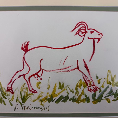 G. Stathopoulos artwork Goat in frame like new