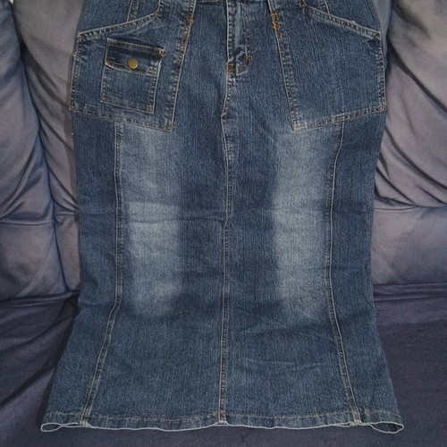 Denim long skirt with cargo pocket, vintage style, blue