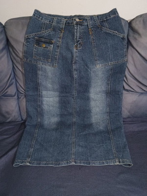 Denim long skirt with cargo pocket, vintage style, blue