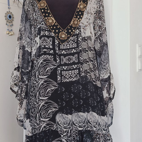 Renato Balestra new short chiffon tunic dress with embroidered sequins and stones