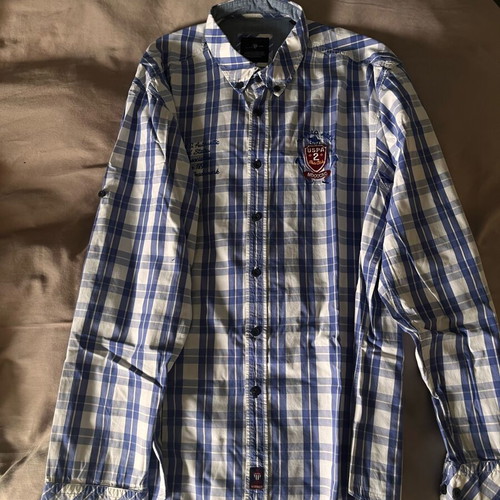 Ralph Lauren checked shirt like new, white and blue, XXL