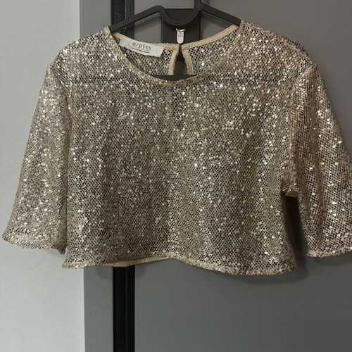 Arpyes gold sequin crop top, size M