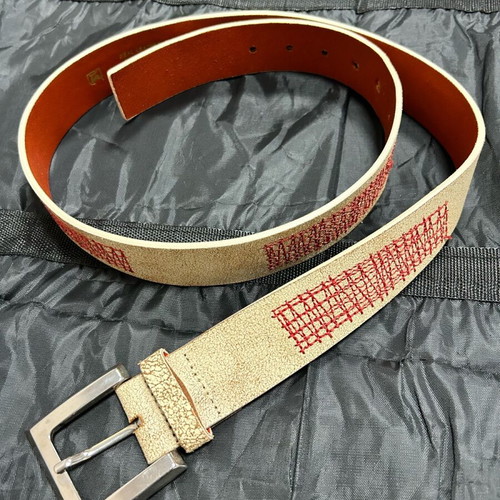 Vera Pelle belt used, genuine leather with red stitched pattern