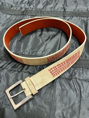 Vera Pelle belt used, genuine leather with red stitched pattern