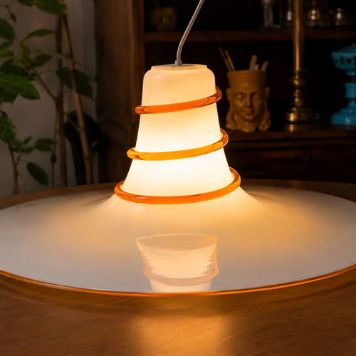 Vintage Murano UFO Pendant Light 63cm Opaline Glass