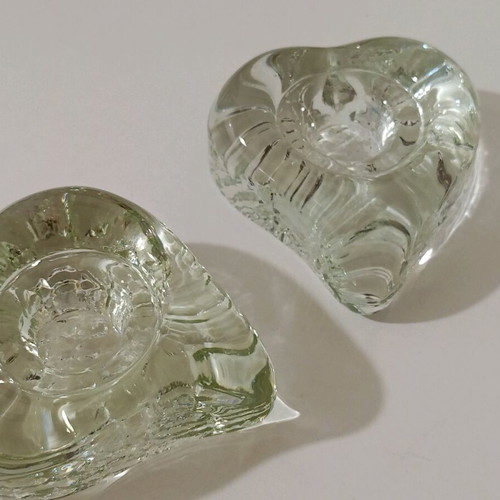 Crystal candlesticks used, set of 3 pieces Costa Boda and Geometria