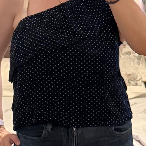 American Eagle one-shoulder blouse dark blue polka dot like new