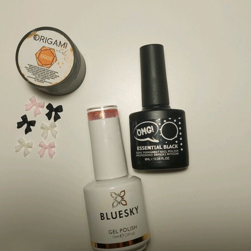 Bluesky and OMG gel polish set with charms and Origami gift