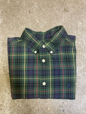 Ralph Lauren Oxford long sleeve shirt, green blocked, dark blue pony, size S