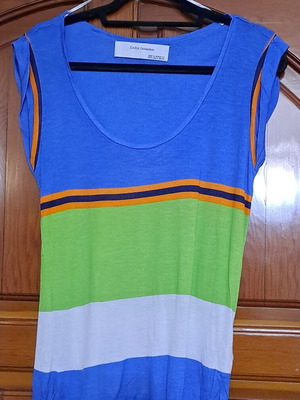 ZARA Collection Colorblock Cap Sleeve Scoop Neck Top, Medium