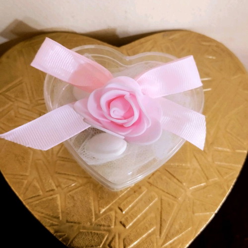 Handmade plexiglas heart-shaped bombonieres made to order