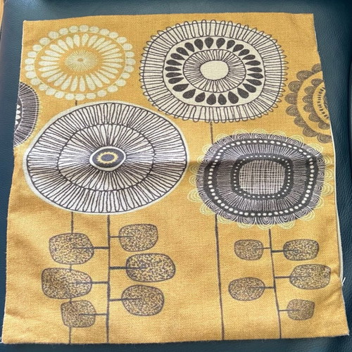 Cushion cover for sofa 45x45 used, mustard with floral pattern
