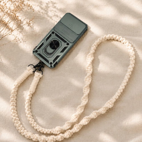 Handmade macrame mobile phone strap in ecru, new