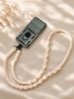 Handmade macrame mobile phone strap in ecru, new