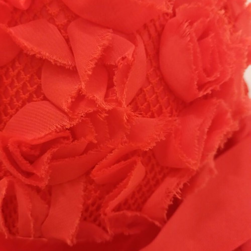 Red Strapless Dress L Cecilia like new, polyester, uneven hem
