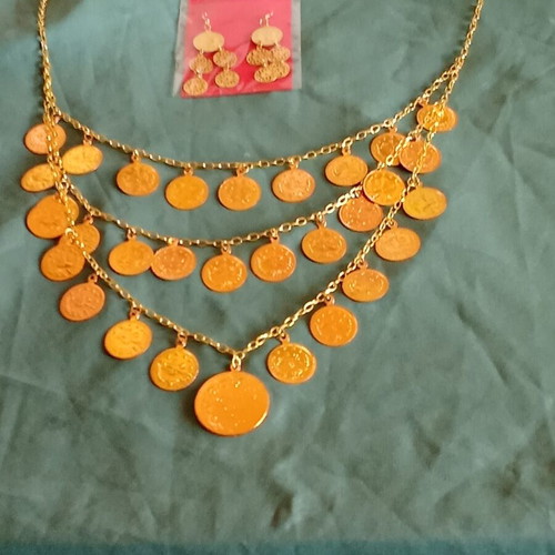 Handmade necklace and earrings set, new, copper-zinc alloy