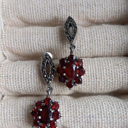 925 earrings used with garnet and marcasite vintage