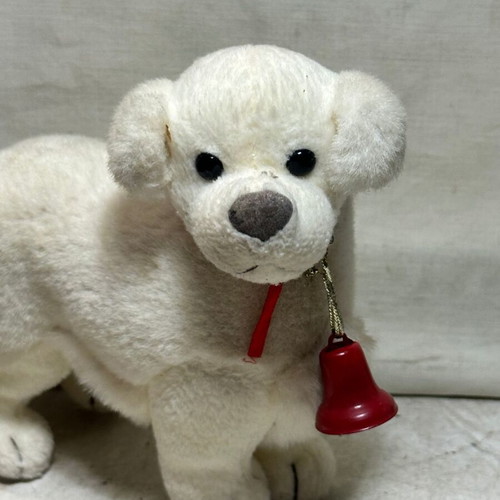 Trudi vintage white plush dog with bell used, made in Italy