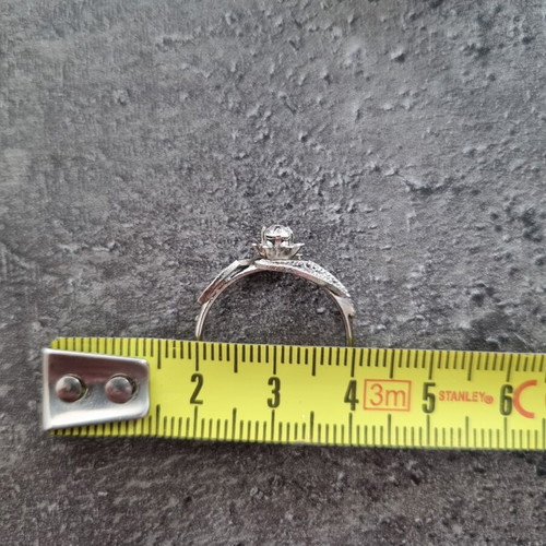 Solitaire ring with flower and leaves, new, 19.8mm, silver color