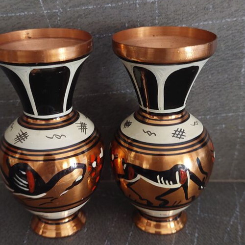 Vintage copper decorative vases set of 2, handmade 70s, used