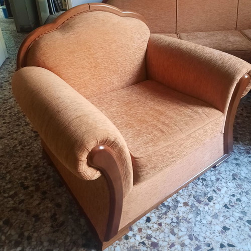 Sofa set vintage style with 3-seater sofa and 3 armchairs like new