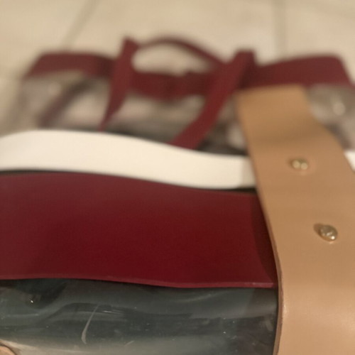 Axel shoulder bag used, transparent with green inner pouch