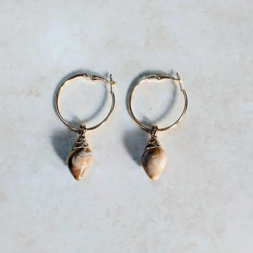 Conch Shell Hoop Earrings new, gold and beige