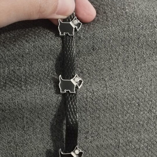 Leather black bracelet with Scottie dog charms and rhinestones, like new