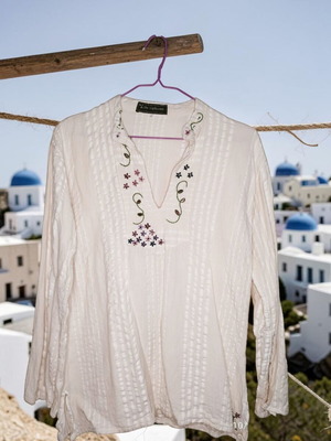 Υφαντή κεντημένη πουκαμίσα Mykonos 100% cotton μέγεθος medium σαν καινούργιο, άσπρη