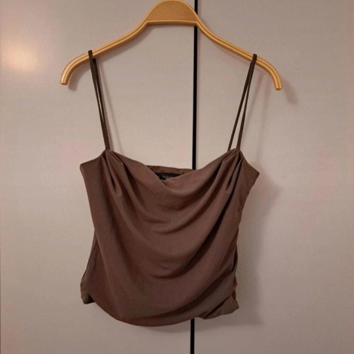 Zara top new, crepe fabric, purple-brown color, size S