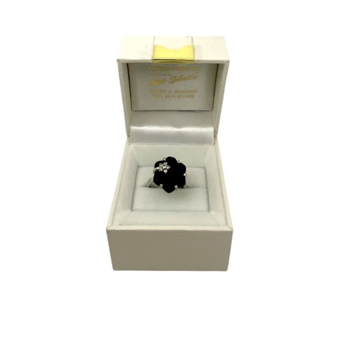 Silver ring size 16 with large sapphire and 6 sparkling Swarovski like new