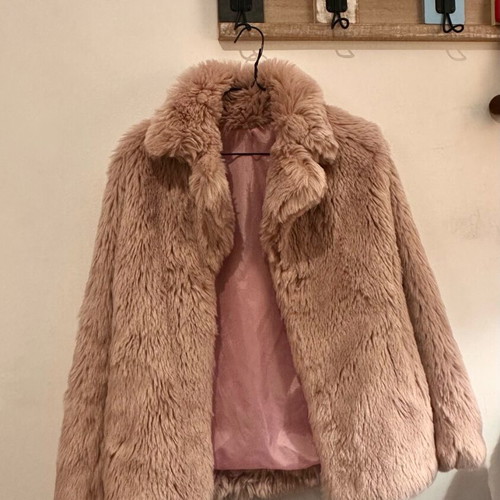 Pink fur coat like new, size S