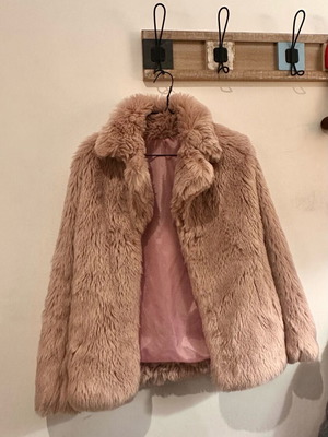 Pink fur coat like new, size S